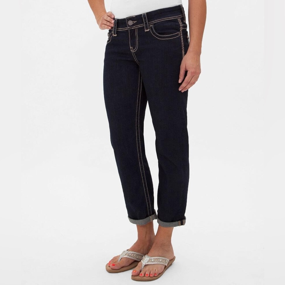 BKE Women’s Dakota Cropped Cuffed Jeans‎ Plus Size 36 (40x26) Dark Wash Capri